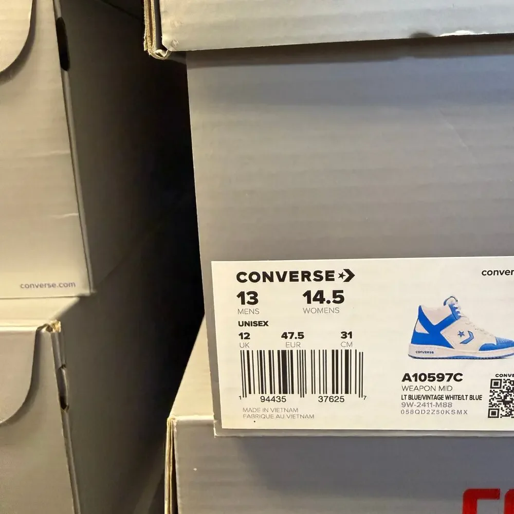 CONVERSE WEAPON MEN'S 13 MID UNC LARRY BIRD MAGIC JOHNSON NIB A10597C WHITE BLUE - Picture 6 of 6